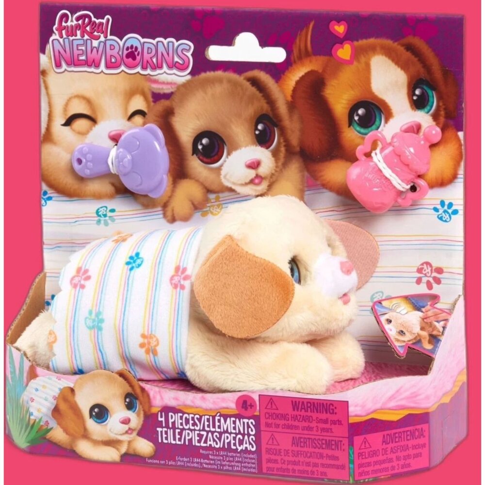 furReal NEWBORNS Interactive Newborn Puppy Pet 4 Piece Set Sound & Motion NEW